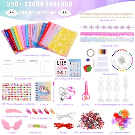 Herenear Children's Sewing Kits, 550+ Pieces Fashion Design Girls Craft Set, Fashion Design for Girls with 4 Mannequins Notebook Fabric Scissors, DIY Art and Craft Set from 6 7 8 9+ Years Gifts