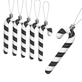 Candy Canes Christmas Decoration, Pack of 6 Christmas Tree Glitter Candy Cane Pendants, Christmas Tree Decoration, Hanging Christmas Decoration for Christmas Decoration (Black & White)