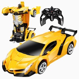 Transforming RC Car with Remote Control, 360° Rotation Light Music One-Button - Auto Demo Remote Control Car, 360 Degree Rotating Remote Control Toy:_Yellow