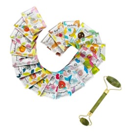 Kit 50 Mascarillas Faciales Hidratantes + Rodillo De Jade