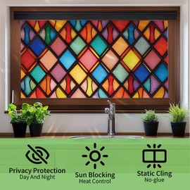 SHENGYUMY Colorful Mosaic Window Film 17.71x39.97 Inch Geometric Diamond Pattern Static Cling Glass Sticker Stained Glass Style Window Cling for Privacy Decorative Home Office Kitchen Glass Panel