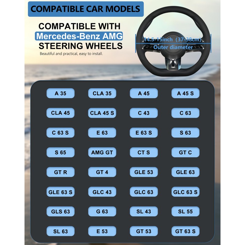 OHHMNKK D-Shaped Steering Wheel Cover for Mercedes-Benz AMG A35 A45
