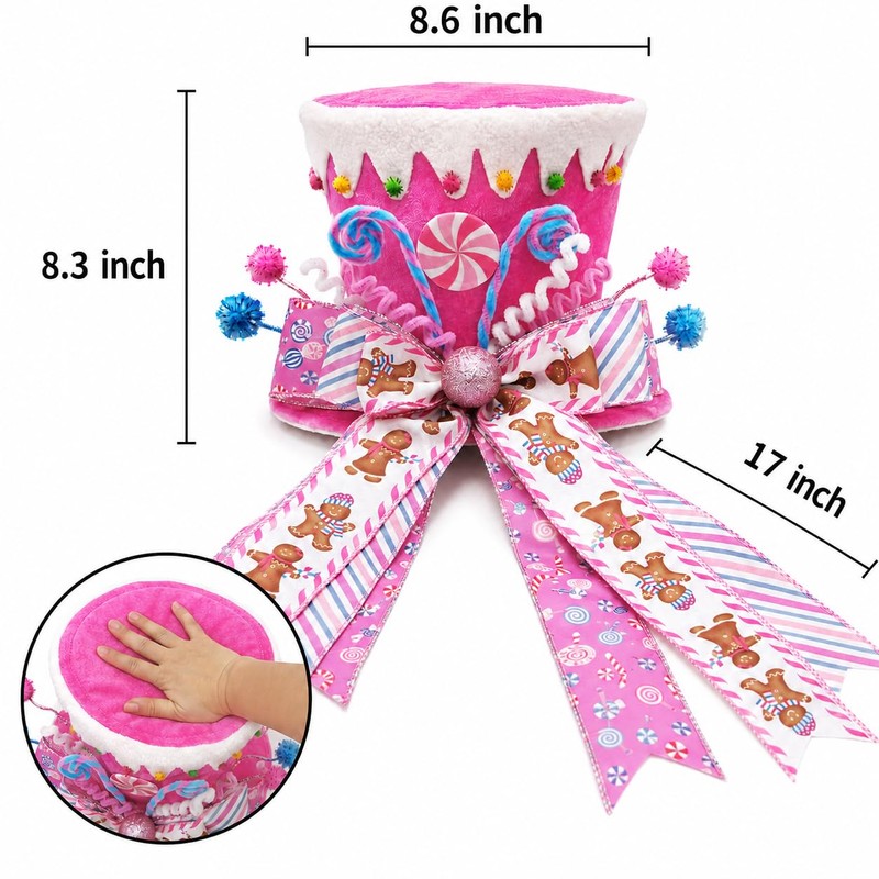 Pink Christmas Tree Topper Hat, Candy Gingerbread Tree Top Decoration
