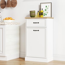 GarveeHome Tilt Out Trash Cabinet, Hidden Trash Storage Cabinet 10 Gallon, Freestanding White Garbage Can Cabinet for Kitchen Dining Living Room