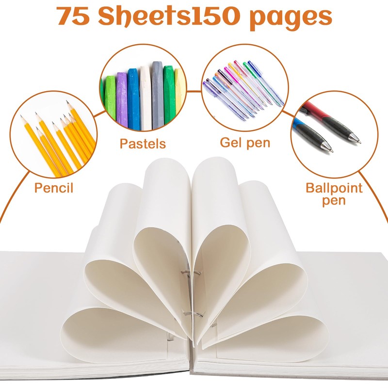 A4 Sketch Books, 75 Sheets 150 Pages Binder Binding Sketchbook