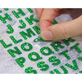 PPhtony 220PCS 4 Sheets Self Adhesive Glitter Rhinestone A to Z Alphabet Letter Stickers for Graduation Caps Scrapbook Decoration Birthday Cards Name Tags Cash Envelope Box Clips Crafting (Green)