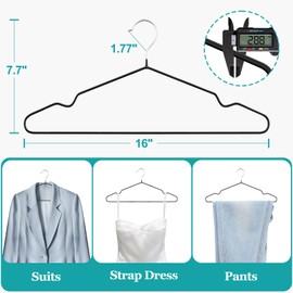 UEAKPIC 30 Pack 16" Non-Slip Rubber Coated Metal Suit Hangers with Round Notches for Strap Dress, Camisole, Pants, Coats, Shirt, Heavy Duty, Space-Saving, Black