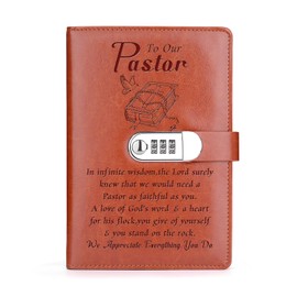 WHLBHG Pastor Gift Pastor A5 Locking Leather Journal Refillable Writing Notebook with Lock Password Locked Journals (To Our Pastor)