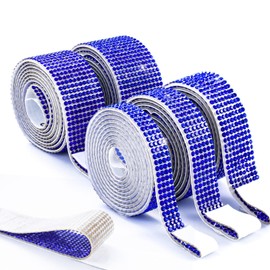Meibite Self Adhesive Blue Glass Rhinestones Ribbon, 5 Rolls Diamond Bling Rhinestone Tape in Different Sizes, Bedazzling Strips for DIY Crafts, Car, Home Decor and Graduation Hat(5 Rolls of 1Y, Blue)