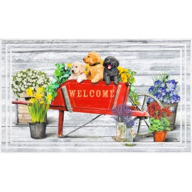 Apache Mills Fashionables Deluxe Wheelbarrow Puppies Doormat – 18" x 30" – Heavy-Duty, Slip-Resistant, Weather-Resistant, Eco-Friendly Entrance Mat for Indoor/Outdoor Use