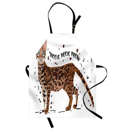 Ambesonne Cat Lover Apron, Kitty Looks Like a Tiger with Spotted Fur and Meow Typography Pets Theme, Unisex Kitchen Bib with Adjustable Neck for Cooking Gardening, Adult Size, Cinnamon and Brown