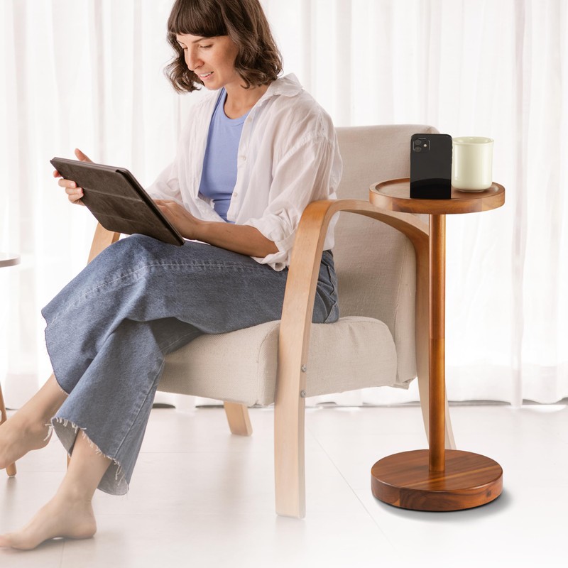Drink Table, 24.4" Tall Compact Side Table with Phone Slot