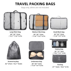 7PCS Packing Cubes Travel Packing Bags Luggage Organizers Mesh Bags Toiletry Bag Underwear Bag Separate Storage for Travel Business Trip