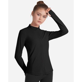 JOCMIC Girls Zip Up Jacket Long Sleeve Shirts Horse Riding Yoga Athletic Girls Fall Jacket Coats Black 9-10 Years