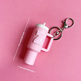 MZLGEK Mini Tumbler Keychain Chapstick Holder with Initial Letter, Cute Cup Key Charms, for Purses, Handbags, and Backpacks., Pink-k, Mini
