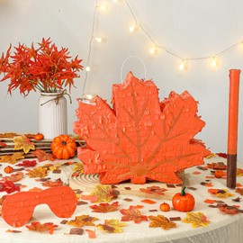 Maple Leaves Pinata with Stick Blindfold and Confetti 100 Pcs Artificial Autumn Maple Leaves Fall Pinata Thanksgiving Party Supplies, Decorations, Centerpiece, Photo Prop, 15 x 11.8 x 2.8 Inches