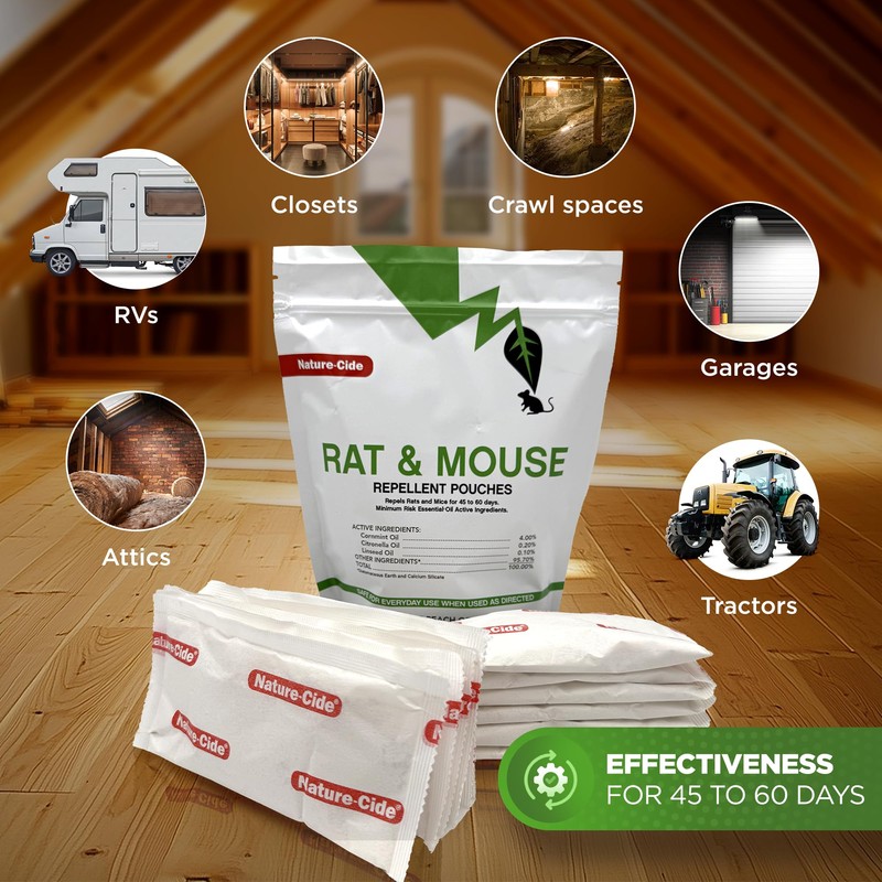 Nature-Cide Rat & Mouse Pouches - Plant-Based Formula for Indoor