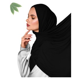 NAJD Viscose Jersey Hijab -Stretchy, Breathable Scarf, N/Slip Head Wrap, Moisture-Wicking, Ideal for Long Wear (Black)