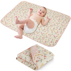 Baby Diaper Changing Pad, Waterproof Changing Pad Liners with 100% Muslin Cotton Front and Leather Backing, Soft and Absorbent Portable Changing Mat