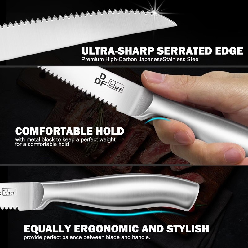 DDF iohEF Steak Knife Set, 6 Piece Steak Knife, High