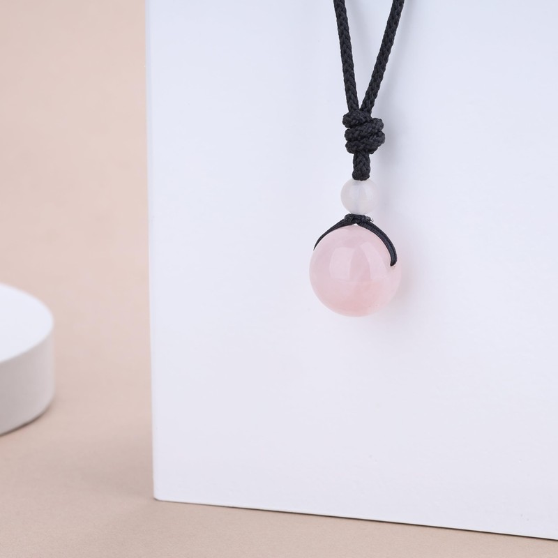 COAI Unisex Ball Pendant Made of Gemstones Adjustable Necklace, rose