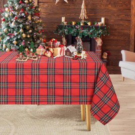 Christmas Tablecloth Checked 140 x 210 cm Red Rectangular Tablecloth for Party Picnic Outdoor Birthday Dinner Decor