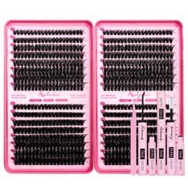 Selawasty DIY Lash Extension Kit 640pcs Individual Lashes Clusters D Curl Eyelash Extensions Kit with Lash Bond and Seal Tweezers Lash Books DIY at Home (9-16mm,50D+60D,KIT)