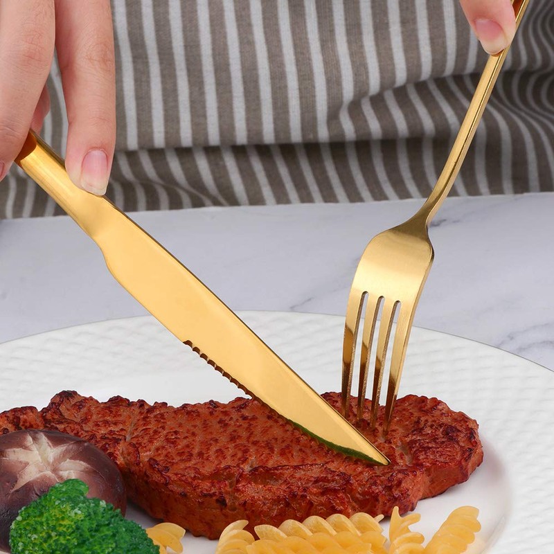 BYEGOU Gold Steak Knives Set of 12, 9 Inch Stainless