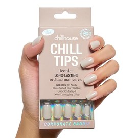 Chillhouse Kit de Uñas Postizas Chill Tips Signatures, Corporate Baddie: 30 Formas y Tamaños de, Pulidor y Lima de Doble Cara, Palito para Cutículas y