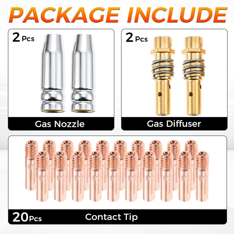 24PCS MIG Welding Gun Kit .030" Tip-Nozzle-Diffuser Replacement for MB15