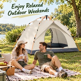 Automatic Pop-Up Camping Tent for Family Outdoor Trips – Quick Setup 3–4 Person Shelter with Two-Door Option for Camping and Picnics