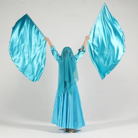 MUNAFIE Worship Flags Pack of 2 Praise Dance Flags Fan-shaped Flags with Telescopic Rod Flag Pole for Dance Performance Church, lightblue