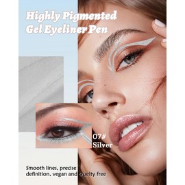 Waterline Gel Eyeliner Pencil, Silver Shimmer Waterproof Long Lasting Eye Liner Pencils with Sharpener, Highly Pigmented Hypoallergenic Precision Cream Smooth Glitter Eyeliner Makeup Pen for Women-07