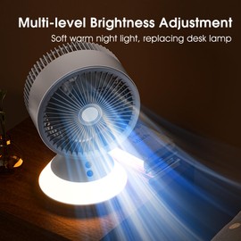 TrendGear Portable Desk Fan Rechargeable, 4000mAh Battery Operated, 3 Speeds Air Circulator Fan with LED Light, 90° Vertical and 90° Oscillating for Home Office