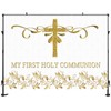 My First Holy Communion Photography Backdrop Gold Glitter Cross Gold
