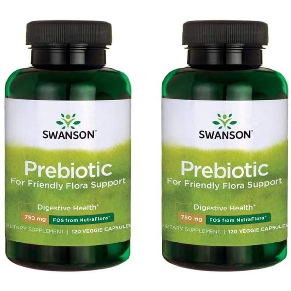 Swanson Prebiotic Capsules - Promotes Friendly Flora Support & Overall Digestive Health - Prebiotic Fiber Promoting Gut Health & Immune Health Support - (120 Veggie Capsules, 750mg Each) 2 Pack