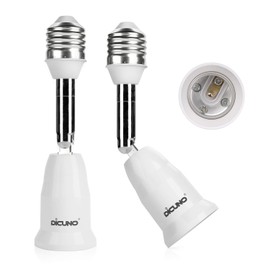 DiCUNO E26 4.5 Inch/11.5CM Extension Socket Extender Adapter, E26 to E26 Adjustable Extension, Flexible Medium Light Bulb Socket Converter, 180 Degree Bendable (2-Pack)