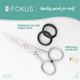 B-FOKUS Tijeras profesionales para bigote, tijeras alemanas de acero inoxidable de 5 pulgadas, kit de barba para hombres con funda de piel sintética y juego de peine, kit de aseo facial perfecto (arena plateada)