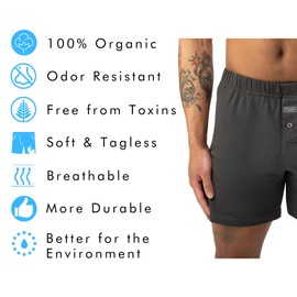 Organic Signatures 100% Organic Cotton Boxers Soft Covered Elastic Waistband (Medium, Charcoal)