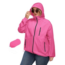 Avoogue Plus Size Womens Lightweight Rain Jacket With Hood Waterproof Windbreaker Women Packable Fall Jacket Anorak Jacket Hot Pink Summer XL