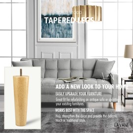 La Vane Wooden Table Legs, Pack of 4 Solid Wood Conical Replacement Furniture Feet, Furniture Legs with Pre-Drilled M8 5/16 Inch / 7.9 mm Bolts & Mounting Plates & Screws, for Sofa Bed, Cabinet Couch, Ottoman