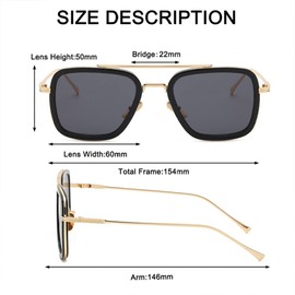 Steampunk Men Square Sunglasses Sun Glasses Vintage Metal Eyewear Sunglass UV400 Male,C1 Gold Grey,One size