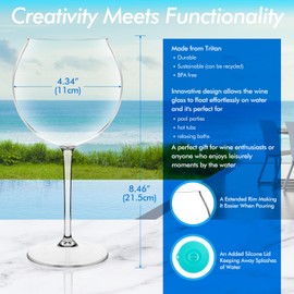 Floating Wine Glasses for Pool with Cup Lids | Set of 2 | Shatterproof Poolside Wine Glasses | Floating Cup | Pool Tub Summer Party Camping | BPA-free | Outdoor Tritan Glasses (18 oz)