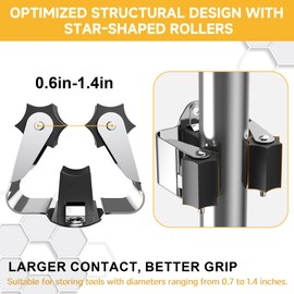 GARLWOLEX Broom Holder Wall Mount – 6 Pack Broom Rack with Star Shaped Rubber Rollers & Nickel Plated Brackets for Strong Grip and Long Life – Ideal for Garden Tools Organization