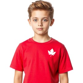 Youth Canada Day T-Shirt, Custom Handmade Minimalist Canada Maple Leaf Shirt for Kids L1 (L, Red)
