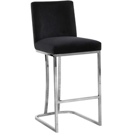 Meridian Furniture Heidi Collection Modern | Contemporary Velvet Upholstered Counter Stool with Polished Chrome Metal Legs, 16" W x 19.5" D x 36.5" H, Black