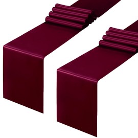 Horbaunal - Juego de 2 caminos de mesa de satén burdeos de 12 x 108 pulgadas, suaves para bodas, banquetes y fiestas de cumpleaños