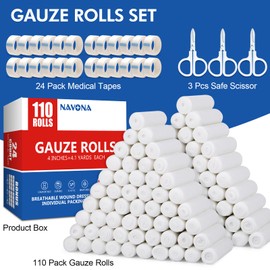 Navona 110 Pack Gauze Rolls Bandages, 4 in x 4.1 Yards, Individually Wrapped Breathable Rolled Gauze, Mummy Wraps, Premium First Aid Supplies & Medical Supplies for Wounds
