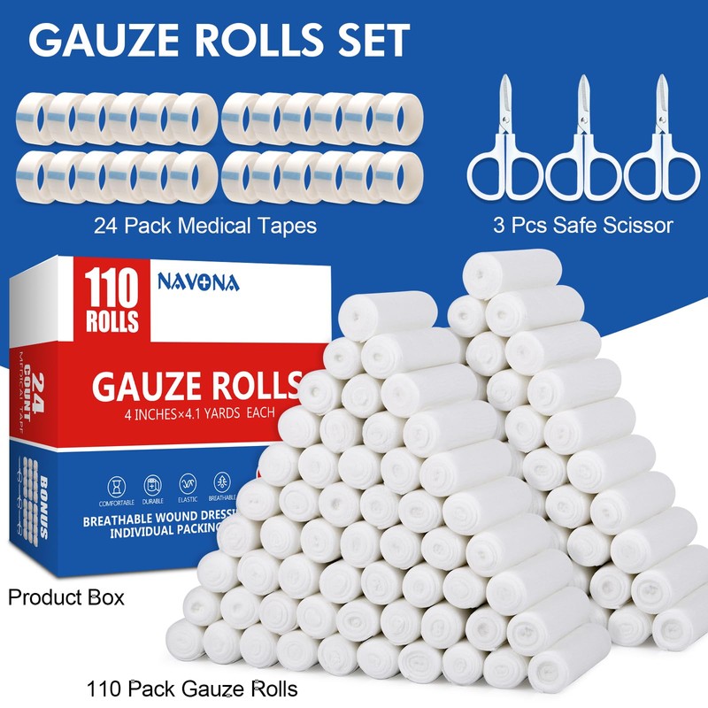 Navona 110 Pack Gauze Rolls Bandages, 4 in x 4.1