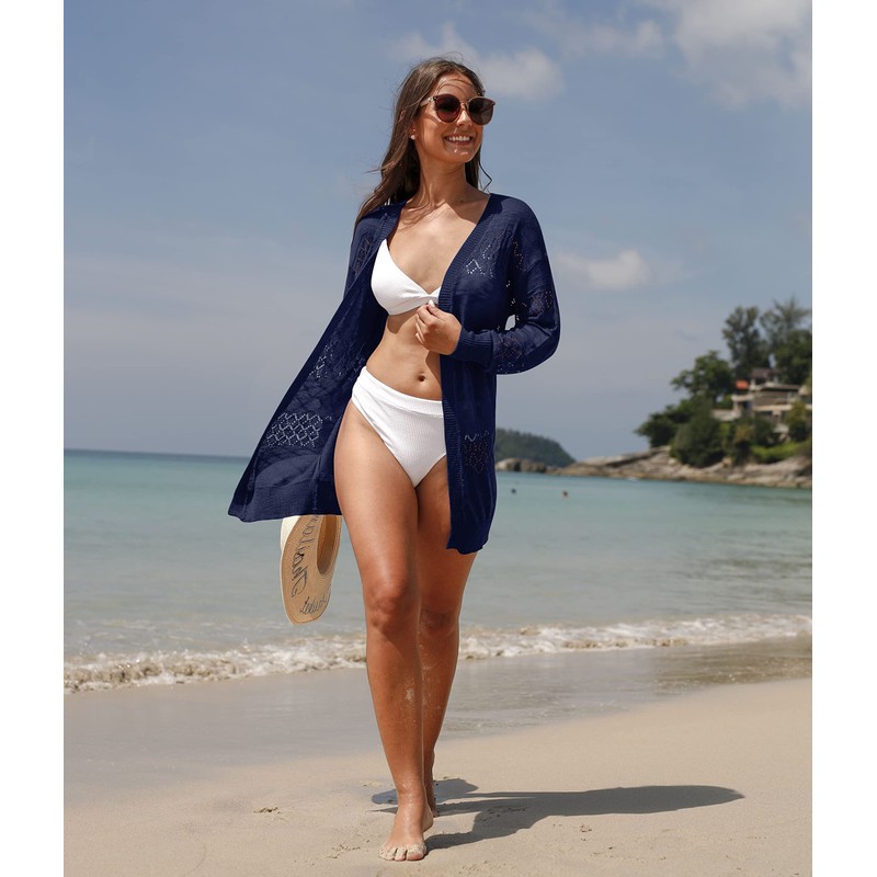 GRECERELLE Women's Casual Lightweight Cardigan Long Sleeve Open Front Crochet